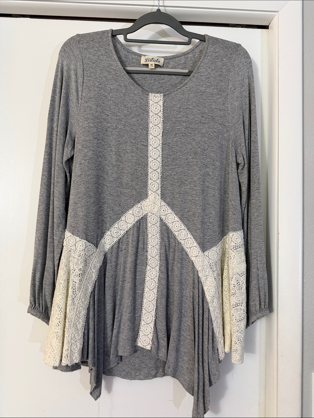 Listicle Gray Tunic with Cream Lace Inset